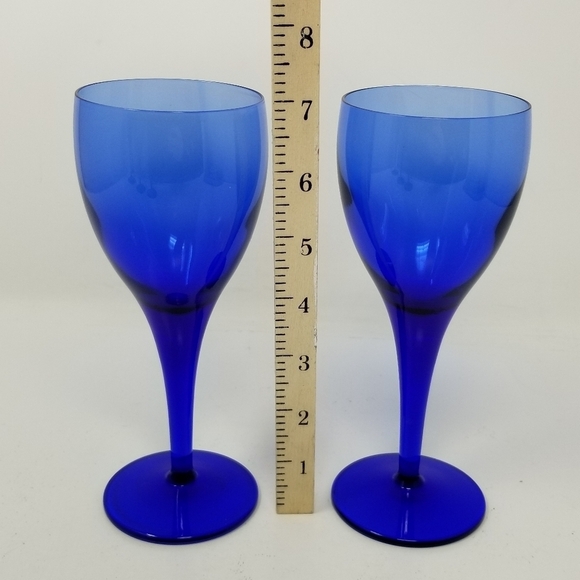 Cobalt Blue Vintage Stemmed Wine Glasses Set of Two Pair Estate - Picture 2 of 9